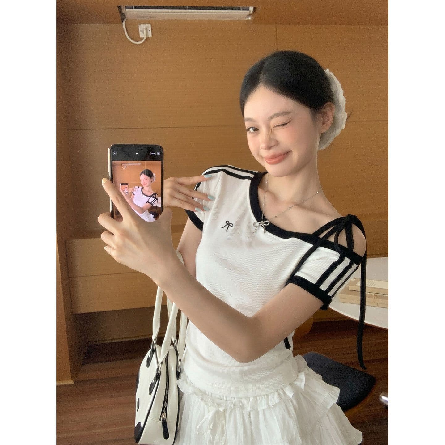 원본 것 원단 아메리칸 비스듬한 오프숄더 스트랩 스트라이프 반팔 티셔츠 여름 핫걸 긍정적 인 어깨 의류