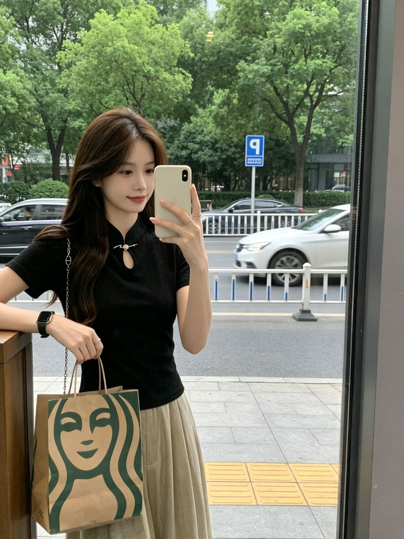 210 그램 1x1 순면 리브 새로운 중식 단추 치파오 셔츠 국풍 티셔츠 맨위 상세 이미지 5