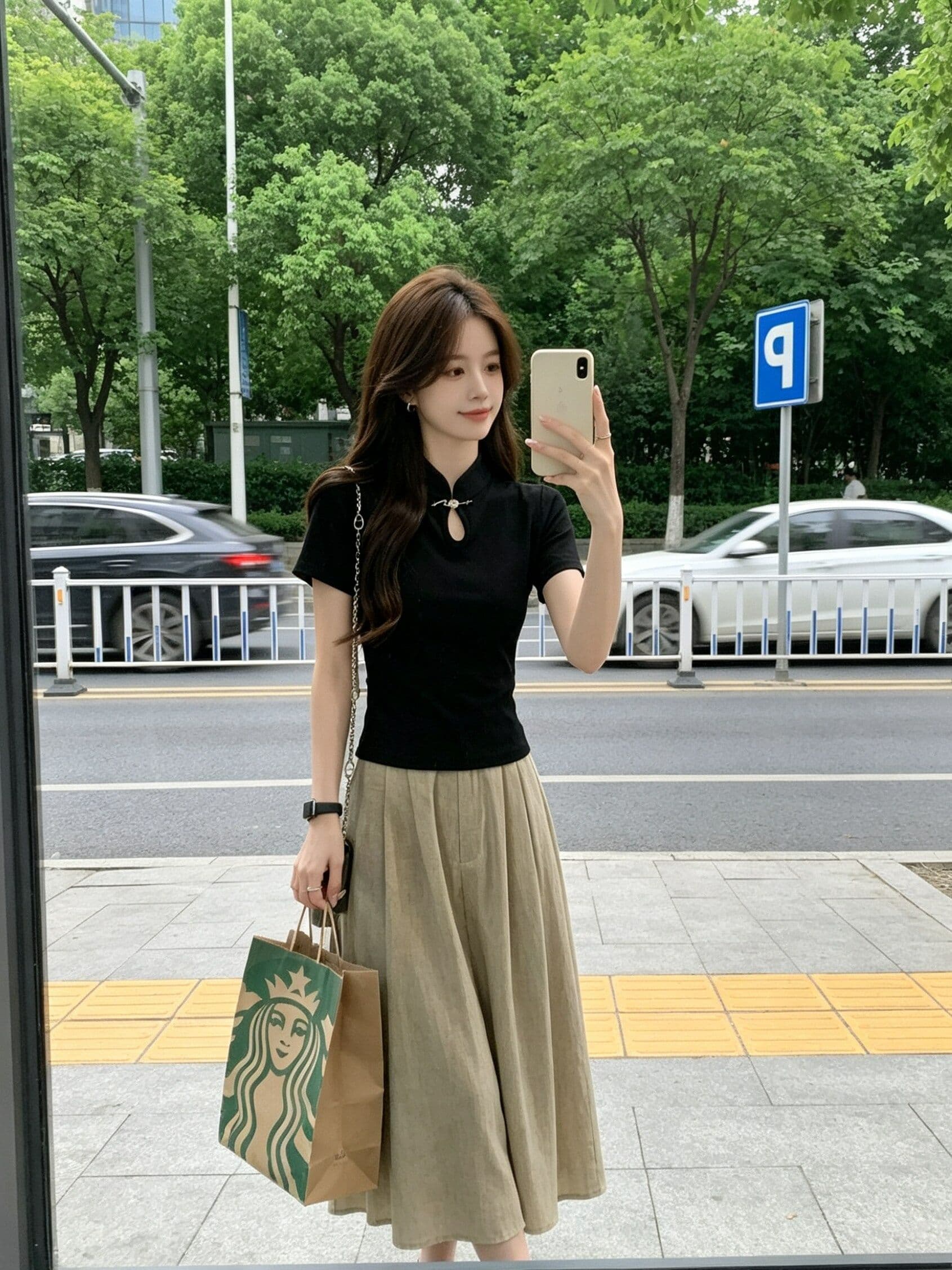 210 그램 1x1 순면 리브 새로운 중식 단추 치파오 셔츠 국풍 티셔츠 맨위 상세 이미지 6