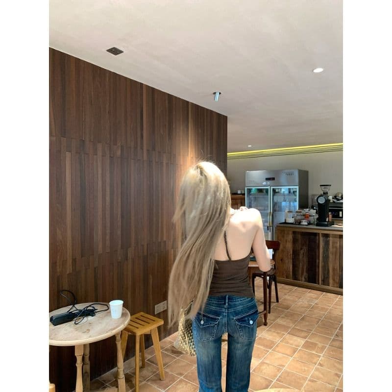 휴가 바람 캐미솔 여름 커피 색상 외출용 백리스 행침 목 민소매 맨위 이미지 2