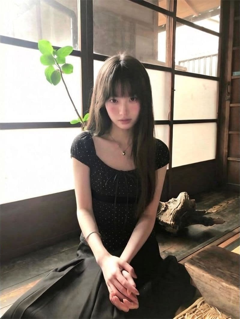 검정색 도트 무늬 나비 매듭 광장 칼라 긍정적 인 어깨 반팔 티셔츠 여성 여름 패치워크 레이스 그레이트 봐 의류 상세 이미지 4