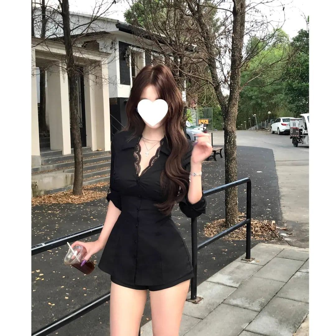 거룩한 화이트 드레스 순수한 욕망 핫걸 레이스 측면 패치워크 여성 셔츠 몸매 가꾸기 품격 고급 센스 맨위 셔츠 상세 이미지 4