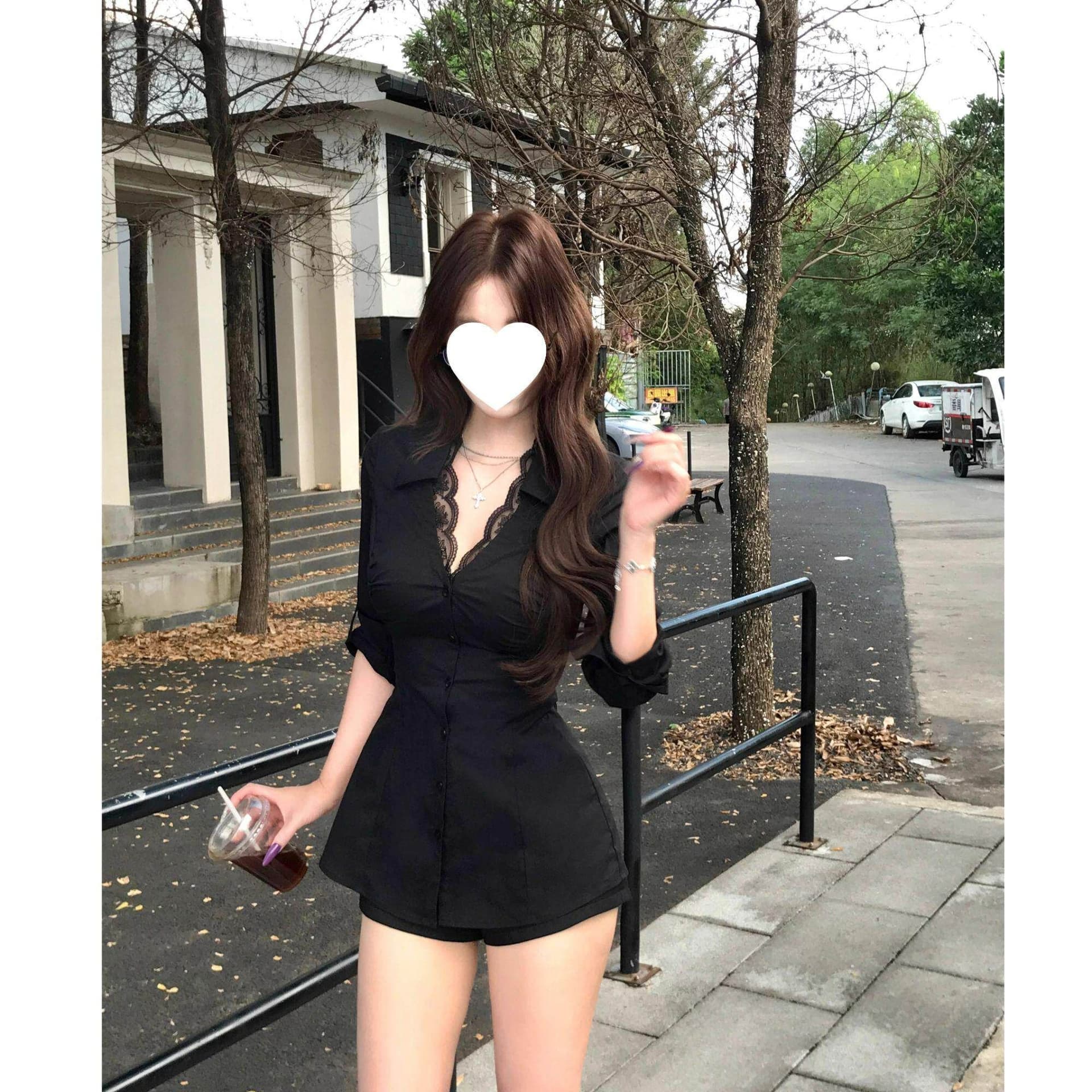 거룩한 화이트 드레스 순수한 욕망 핫걸 레이스 측면 패치워크 여성 셔츠 몸매 가꾸기 품격 고급 센스 맨위 셔츠 상세 이미지 7