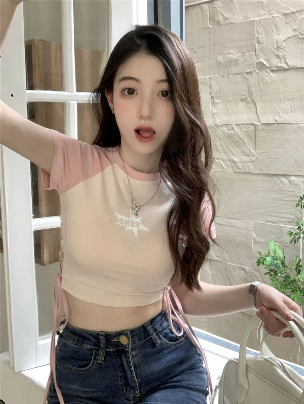 순수한 욕망 바람 핫걸 스트랩 반팔 티셔츠 여름 몸매 가꾸기 슬림해 보이는 섹시함 이슬 뼈의 쇼트 스타일 맨위 상세 이미지 7
