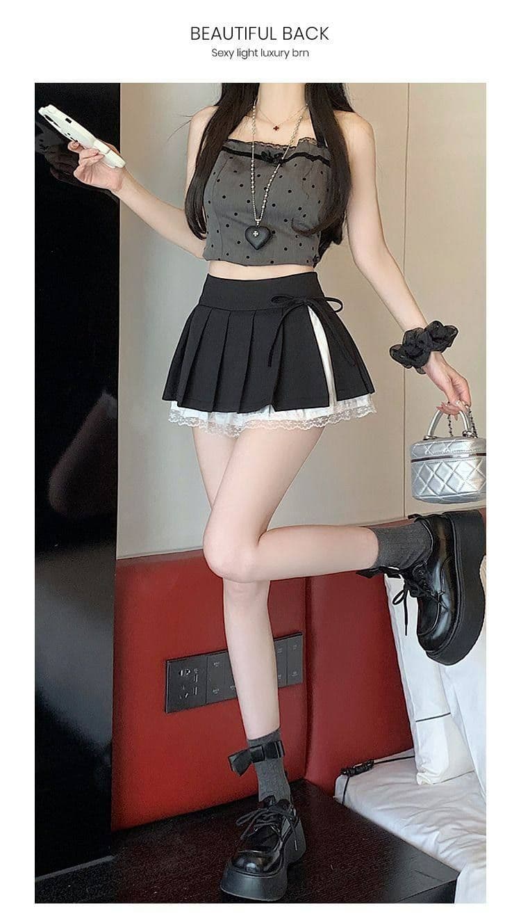 회색 레이스 측면 플리츠 반신 스커트 여성 가을 새로운 작은 키 하이웨이스트 슬림해 보이는 한 마디 퍼프 미니 스커트 상세 이미지 10