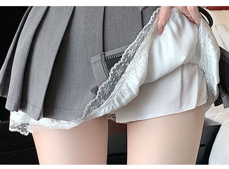 회색 레이스 측면 플리츠 반신 스커트 여성 가을 새로운 작은 키 하이웨이스트 슬림해 보이는 한 마디 퍼프 미니 스커트 상세 이미지 29