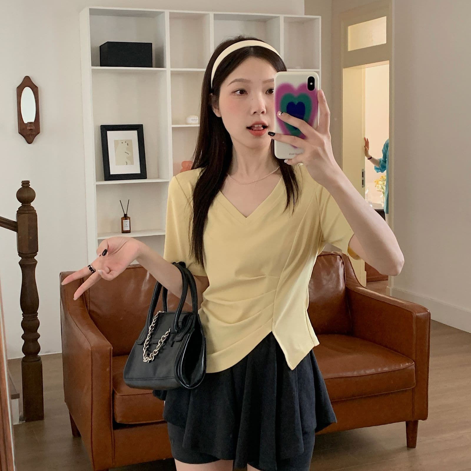 모방 면 리브 빅 사이즈 긍정적 인 어깨 반팔 티셔츠 여름 지방 mm 슬림해 보이는 불규칙 쇼트 스타일 맨위 이미지 4