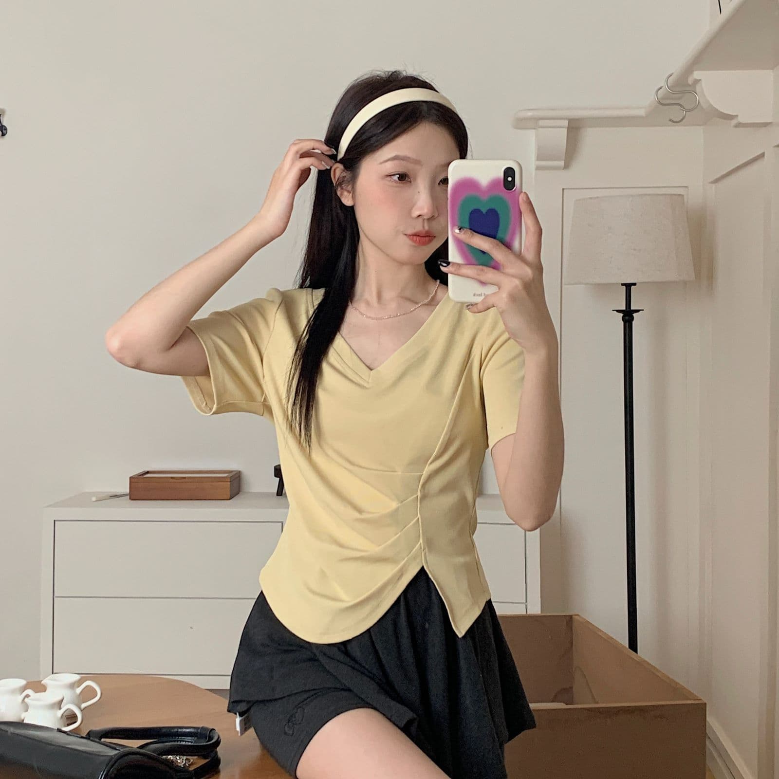 모방 면 리브 빅 사이즈 긍정적 인 어깨 반팔 티셔츠 여름 지방 mm 슬림해 보이는 불규칙 쇼트 스타일 맨위 상세 이미지 14