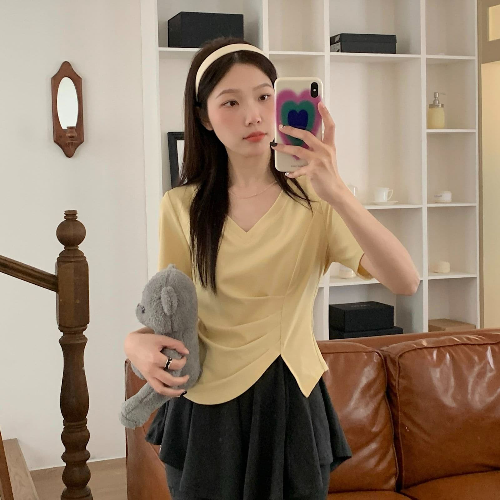 모방 면 리브 빅 사이즈 긍정적 인 어깨 반팔 티셔츠 여름 지방 mm 슬림해 보이는 불규칙 쇼트 스타일 맨위 상세 이미지 19