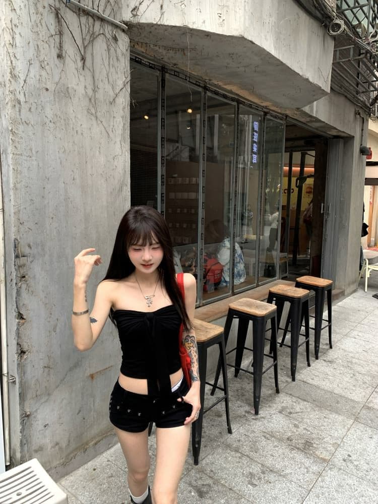 레트로 빨간색 튜브탑 조끼 여름 디자인 센스 나비 매듭 섹시함 핫걸 인사이드 가져 가라. 외출용 맨위 쇼트 스타일 상세 이미지 24