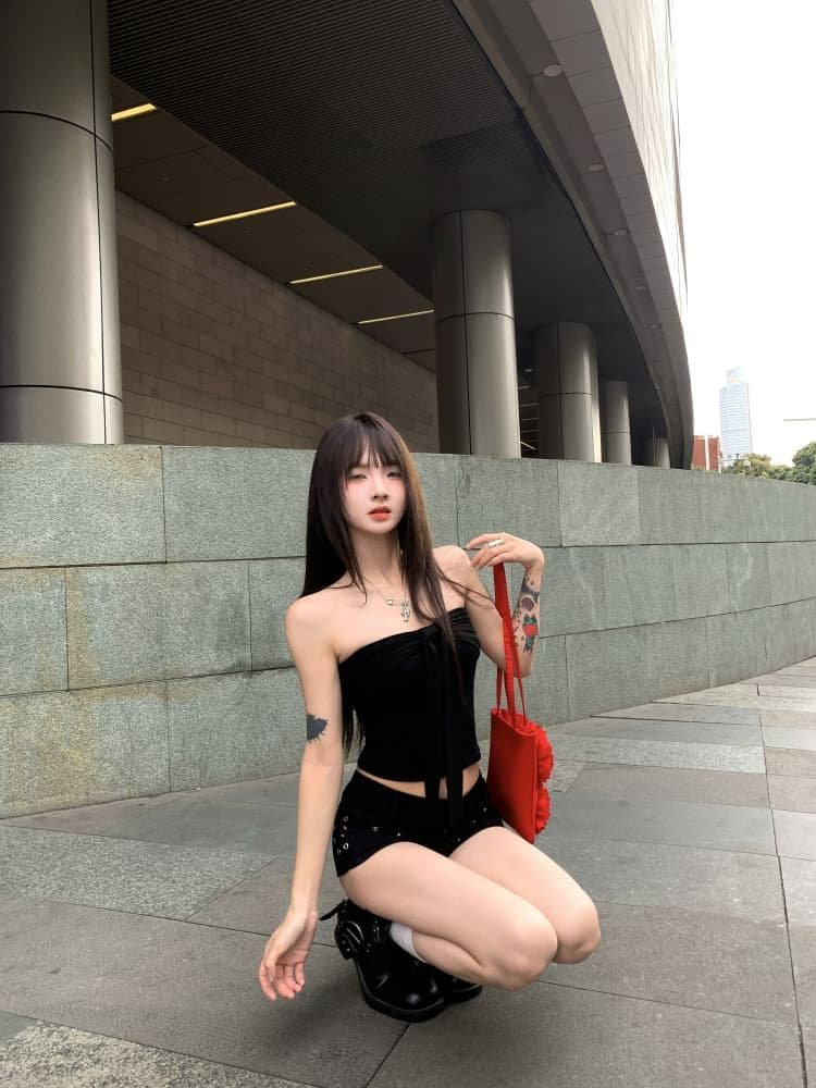 레트로 빨간색 튜브탑 조끼 여름 디자인 센스 나비 매듭 섹시함 핫걸 인사이드 가져 가라. 외출용 맨위 쇼트 스타일 상세 이미지 25