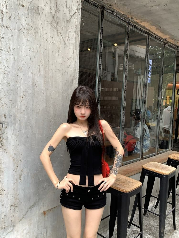 레트로 빨간색 튜브탑 조끼 여름 디자인 센스 나비 매듭 섹시함 핫걸 인사이드 가져 가라. 외출용 맨위 쇼트 스타일 상세 이미지 27