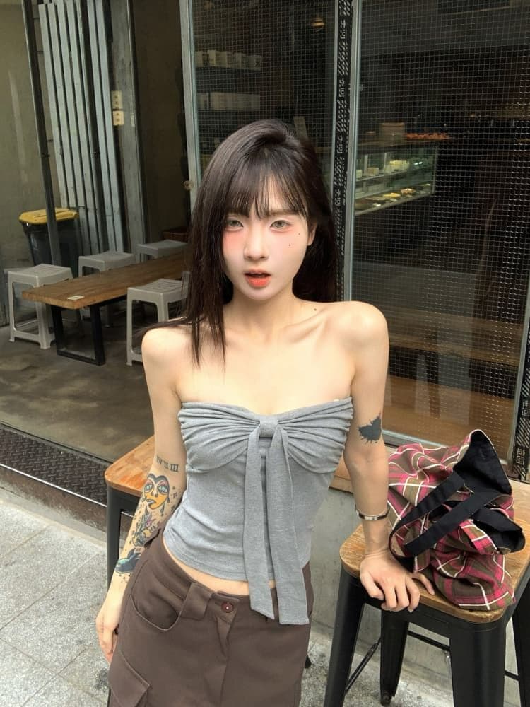 레트로 빨간색 튜브탑 조끼 여름 디자인 센스 나비 매듭 섹시함 핫걸 인사이드 가져 가라. 외출용 맨위 쇼트 스타일 상세 이미지 37