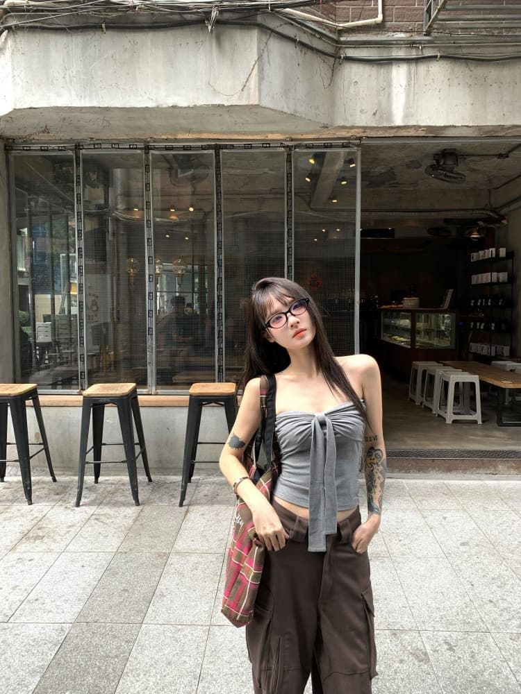 레트로 빨간색 튜브탑 조끼 여름 디자인 센스 나비 매듭 섹시함 핫걸 인사이드 가져 가라. 외출용 맨위 쇼트 스타일 상세 이미지 43