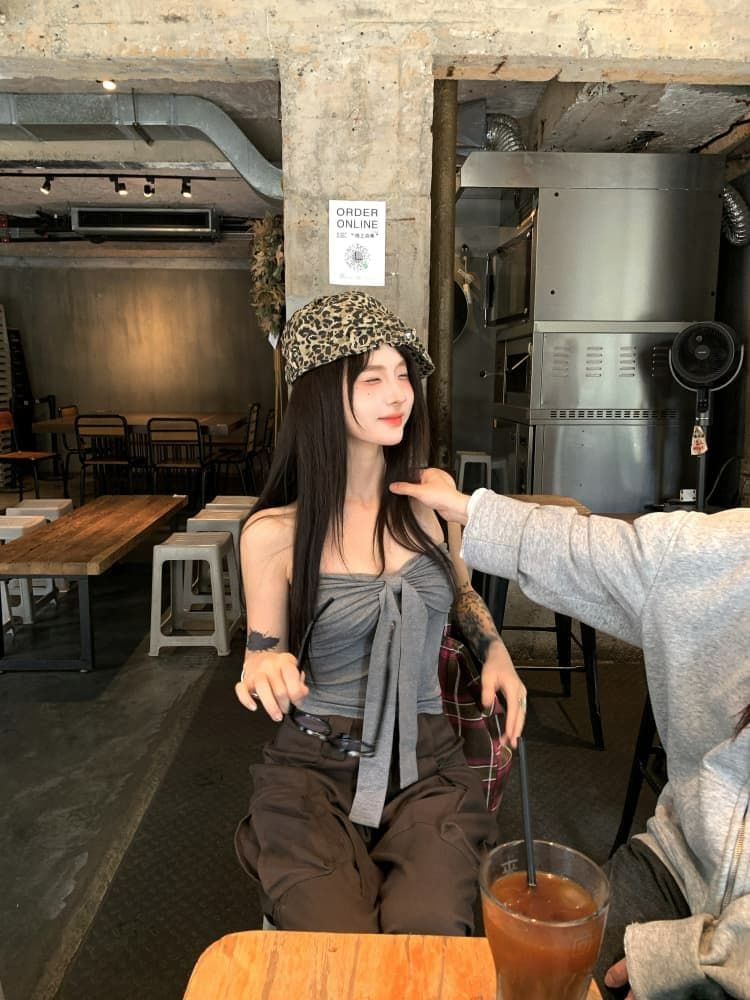 레트로 빨간색 튜브탑 조끼 여름 디자인 센스 나비 매듭 섹시함 핫걸 인사이드 가져 가라. 외출용 맨위 쇼트 스타일 상세 이미지 44