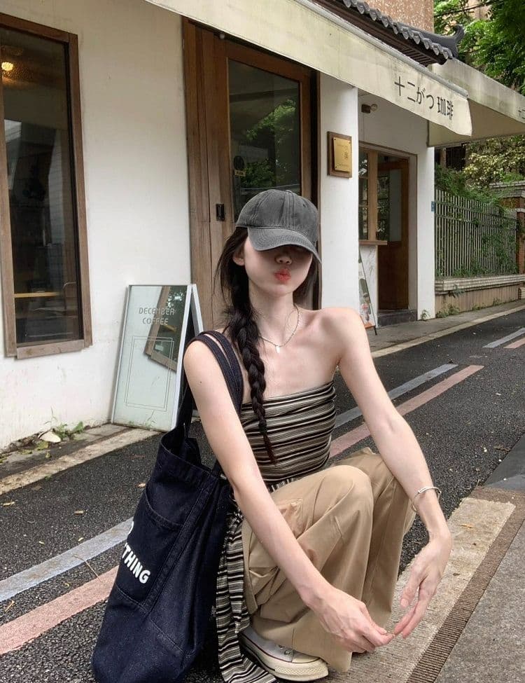 원본 품질 아메리칸 핫걸 섹시함 스트라이프 튜브탑 조끼 여성 여름 새로운 몸매 가꾸기 쇼트 스타일 맨위 상세 이미지 4