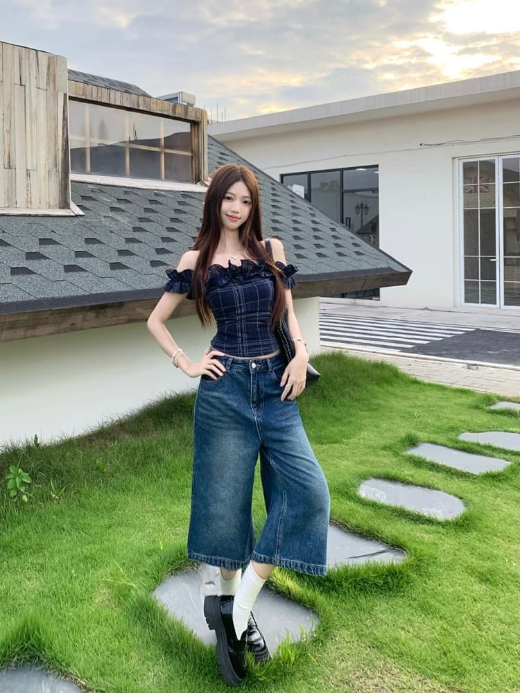 원본 품질 프랑스식 레트로 오프숄더 티셔츠 여성 여름 불규칙 몸매 가꾸기 쇼트 스타일 맨위 오프숄더 상세 이미지 9