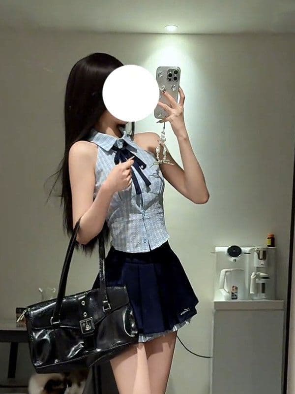 몸매 가꾸기 슬림해 보이는 한 부서 순수한 욕망 바람 달콤한 매운맛 체크무늬 행침 목 조끼 민소매 셔츠 맨위 상세 이미지 7