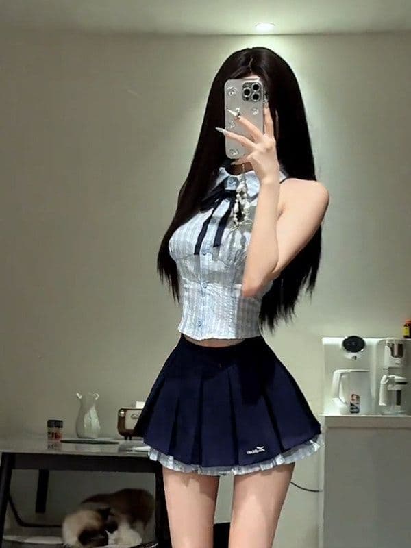 몸매 가꾸기 슬림해 보이는 한 부서 순수한 욕망 바람 달콤한 매운맛 체크무늬 행침 목 조끼 민소매 셔츠 맨위 상세 이미지 8
