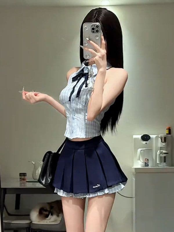 몸매 가꾸기 슬림해 보이는 한 부서 순수한 욕망 바람 달콤한 매운맛 체크무늬 행침 목 조끼 민소매 셔츠 맨위 상세 이미지 12