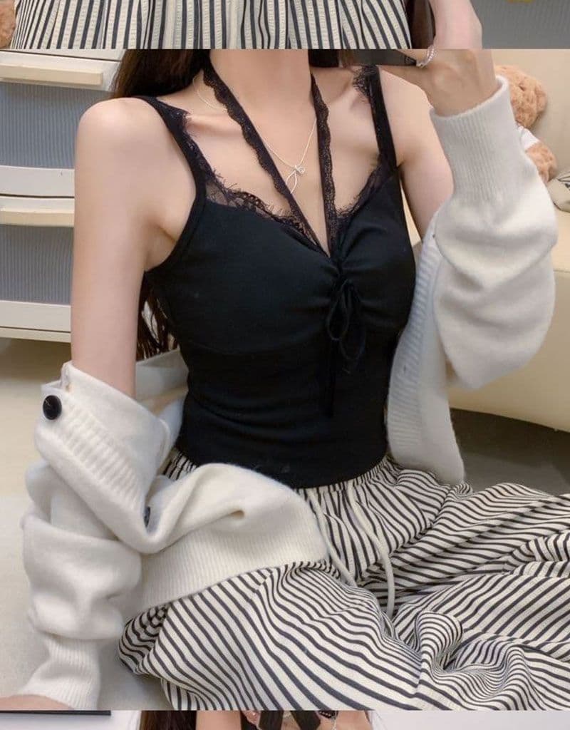 원본 것 여름 순수한 욕망 바람 레이스 조각 만나는 인사이드 가져 가라. 핫걸 섹시함 행침 목 캐미솔 상세 이미지 10