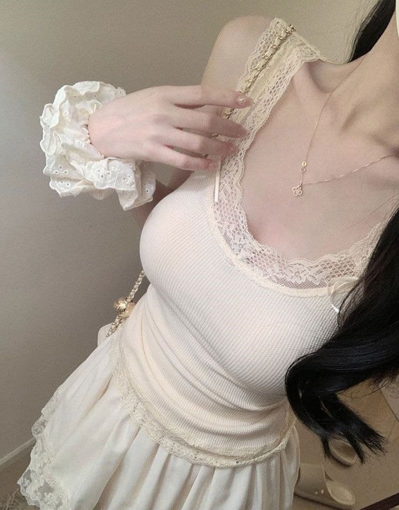 핫걸 순수한 욕망 바람 슬립 작은 조끼 여성 새로운 miu 부서 작은 대중 몸매 가꾸기 패치워크 레이스 레이스 맨위 상세 이미지 1