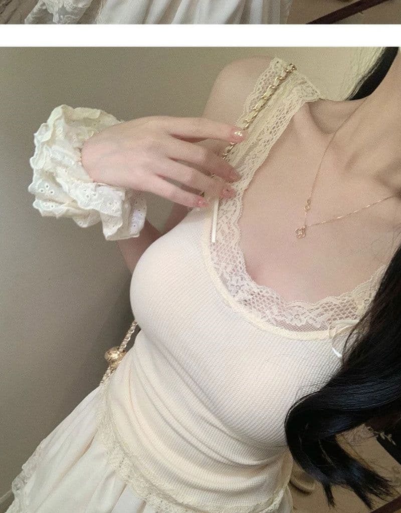핫걸 순수한 욕망 바람 슬립 작은 조끼 여성 새로운 miu 부서 작은 대중 몸매 가꾸기 패치워크 레이스 레이스 맨위 상세 이미지 2