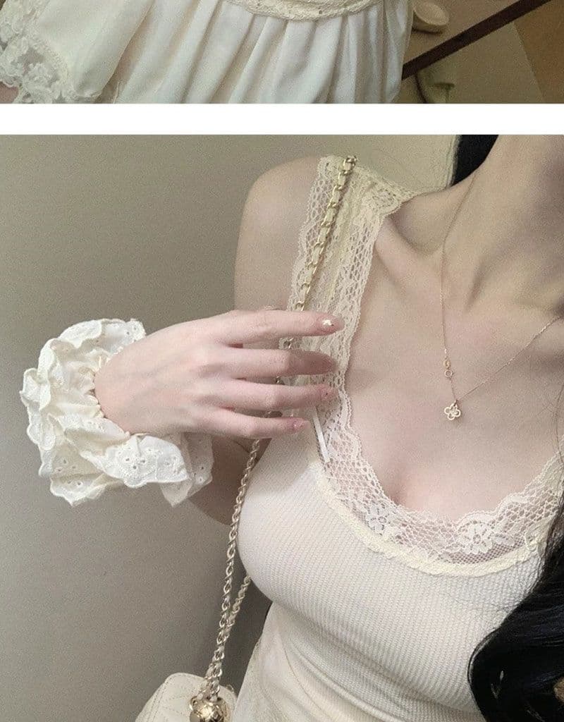 핫걸 순수한 욕망 바람 슬립 작은 조끼 여성 새로운 miu 부서 작은 대중 몸매 가꾸기 패치워크 레이스 레이스 맨위 상세 이미지 3