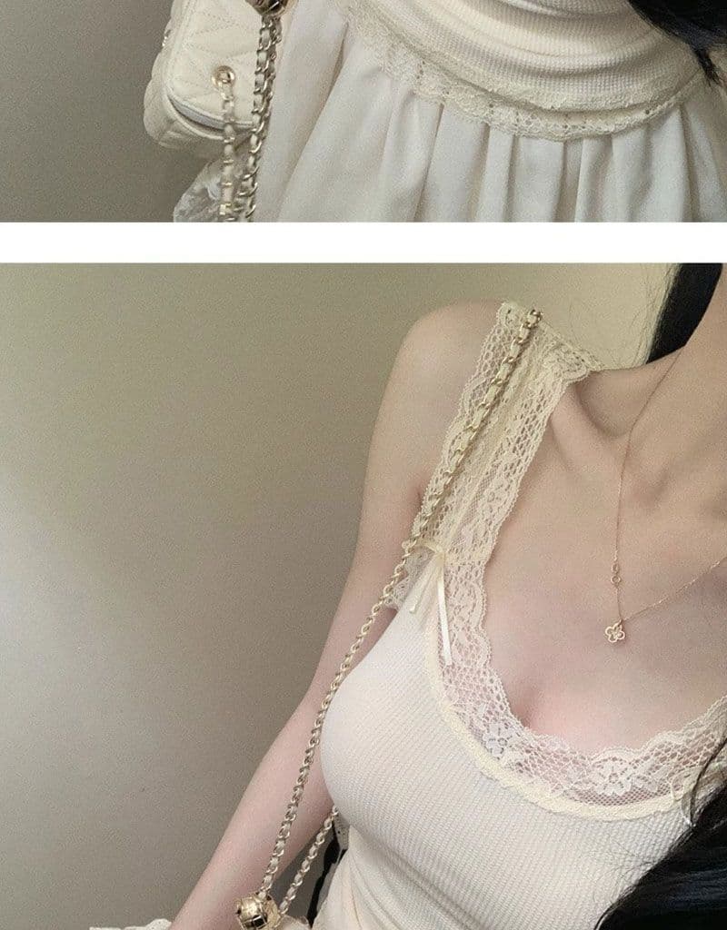 핫걸 순수한 욕망 바람 슬립 작은 조끼 여성 새로운 miu 부서 작은 대중 몸매 가꾸기 패치워크 레이스 레이스 맨위 상세 이미지 4