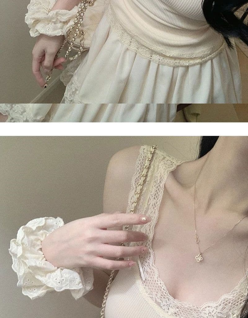 핫걸 순수한 욕망 바람 슬립 작은 조끼 여성 새로운 miu 부서 작은 대중 몸매 가꾸기 패치워크 레이스 레이스 맨위 상세 이미지 5