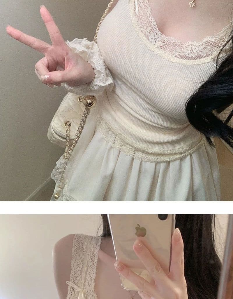 핫걸 순수한 욕망 바람 슬립 작은 조끼 여성 새로운 miu 부서 작은 대중 몸매 가꾸기 패치워크 레이스 레이스 맨위 상세 이미지 8