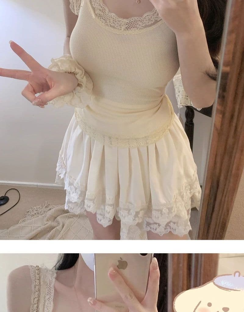 핫걸 순수한 욕망 바람 슬립 작은 조끼 여성 새로운 miu 부서 작은 대중 몸매 가꾸기 패치워크 레이스 레이스 맨위 상세 이미지 9