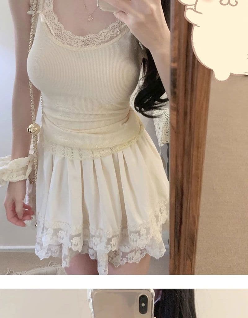 핫걸 순수한 욕망 바람 슬립 작은 조끼 여성 새로운 miu 부서 작은 대중 몸매 가꾸기 패치워크 레이스 레이스 맨위 상세 이미지 10