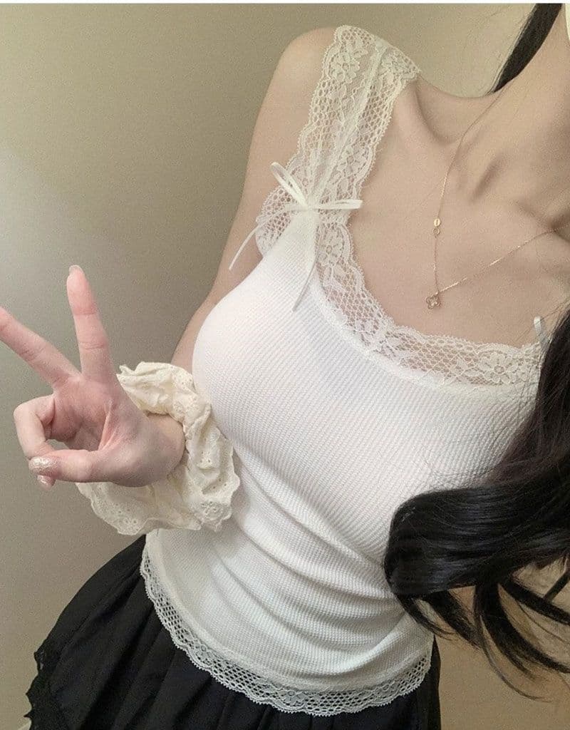 핫걸 순수한 욕망 바람 슬립 작은 조끼 여성 새로운 miu 부서 작은 대중 몸매 가꾸기 패치워크 레이스 레이스 맨위 상세 이미지 12