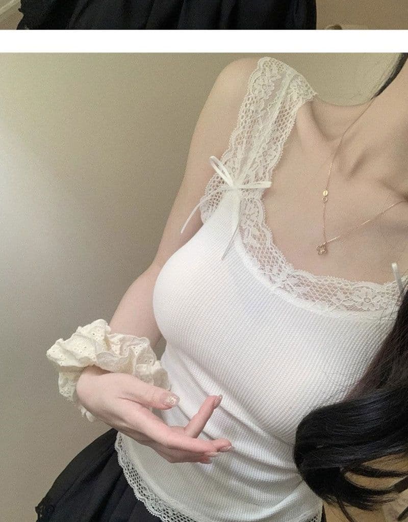 핫걸 순수한 욕망 바람 슬립 작은 조끼 여성 새로운 miu 부서 작은 대중 몸매 가꾸기 패치워크 레이스 레이스 맨위 상세 이미지 13
