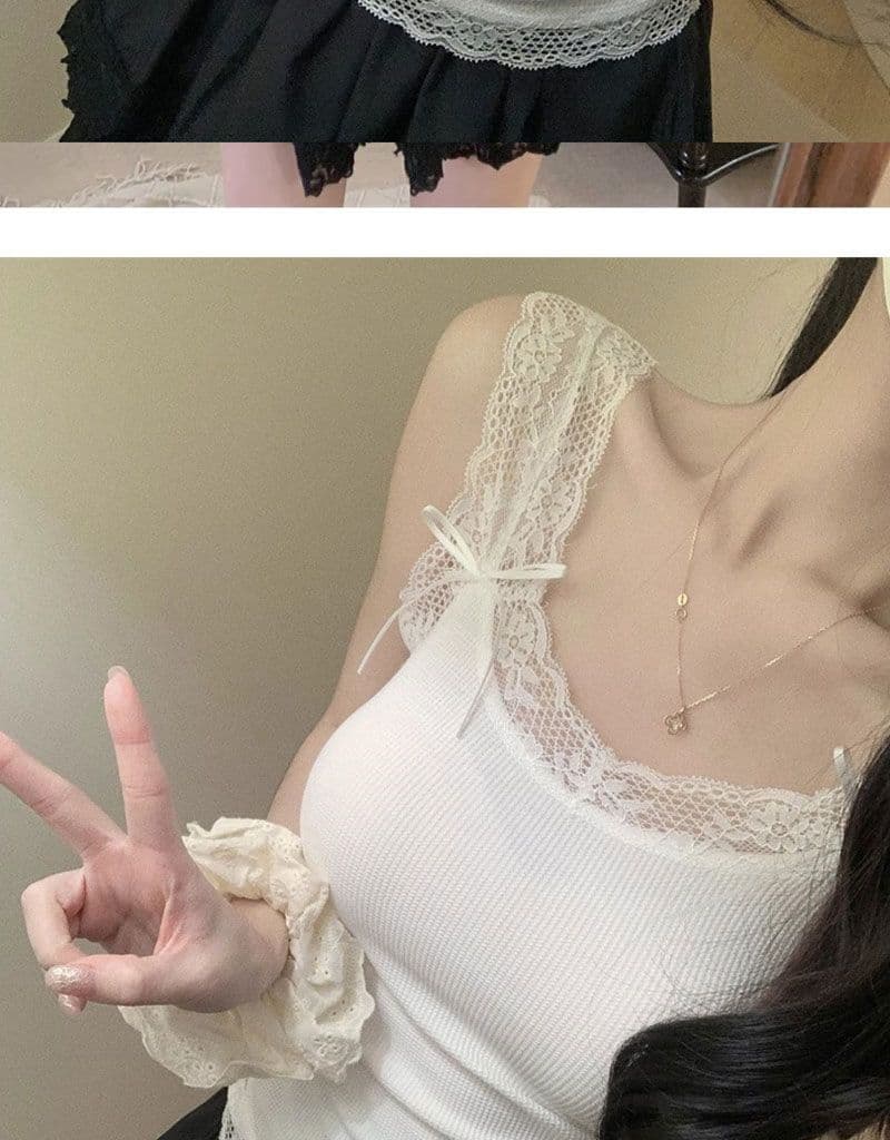 핫걸 순수한 욕망 바람 슬립 작은 조끼 여성 새로운 miu 부서 작은 대중 몸매 가꾸기 패치워크 레이스 레이스 맨위 상세 이미지 14