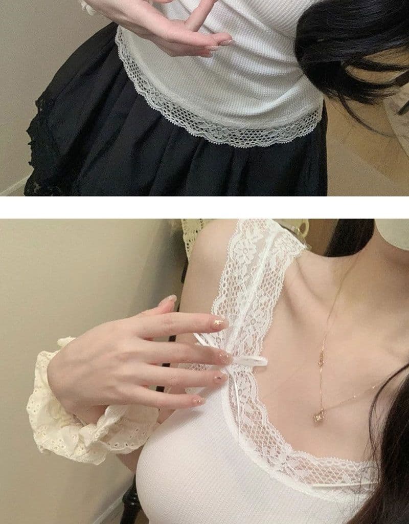 핫걸 순수한 욕망 바람 슬립 작은 조끼 여성 새로운 miu 부서 작은 대중 몸매 가꾸기 패치워크 레이스 레이스 맨위 상세 이미지 16
