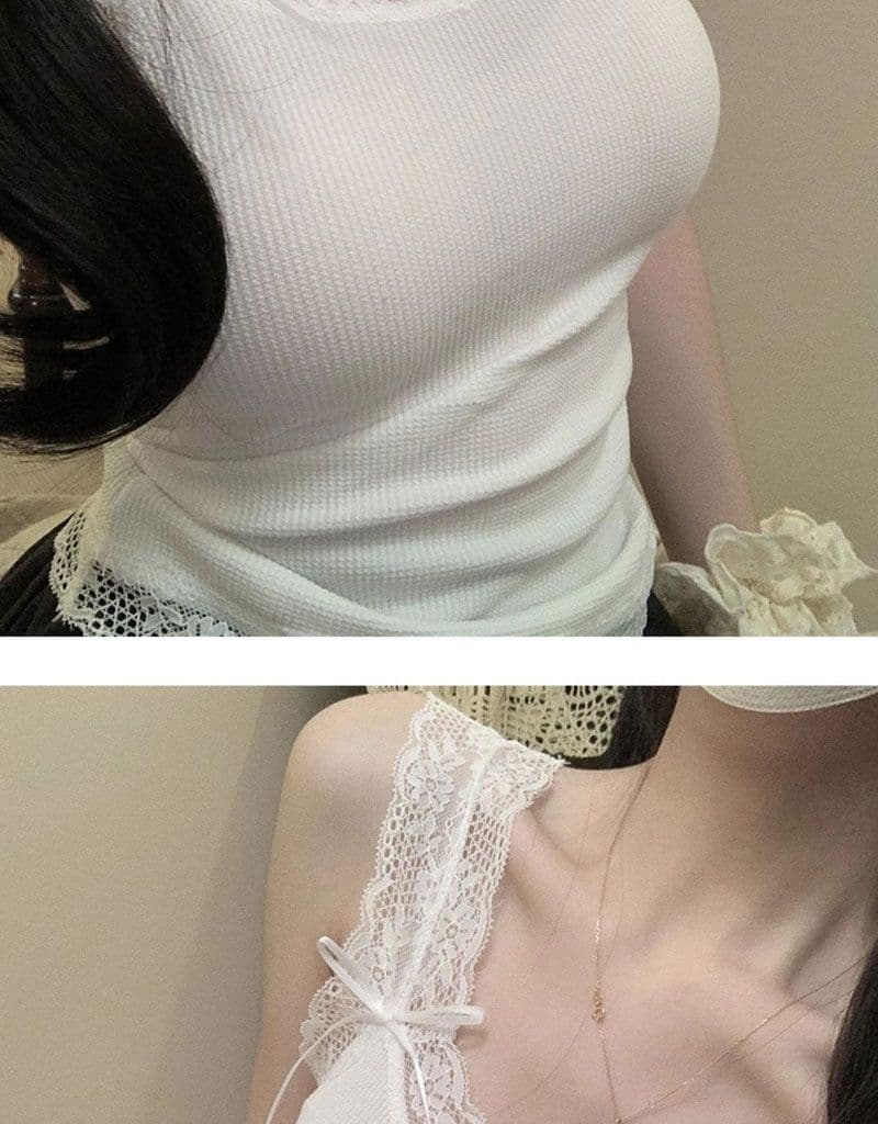 핫걸 순수한 욕망 바람 슬립 작은 조끼 여성 새로운 miu 부서 작은 대중 몸매 가꾸기 패치워크 레이스 레이스 맨위 상세 이미지 18
