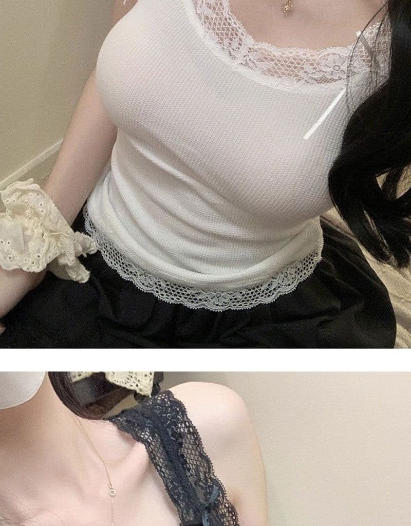 핫걸 순수한 욕망 바람 슬립 작은 조끼 여성 새로운 miu 부서 작은 대중 몸매 가꾸기 패치워크 레이스 레이스 맨위 상세 이미지 19