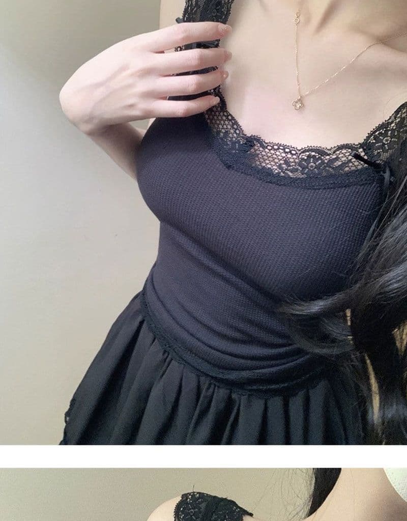 핫걸 순수한 욕망 바람 슬립 작은 조끼 여성 새로운 miu 부서 작은 대중 몸매 가꾸기 패치워크 레이스 레이스 맨위 상세 이미지 21