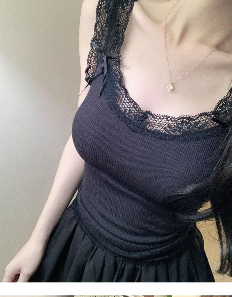 핫걸 순수한 욕망 바람 슬립 작은 조끼 여성 새로운 miu 부서 작은 대중 몸매 가꾸기 패치워크 레이스 레이스 맨위 상세 이미지 22