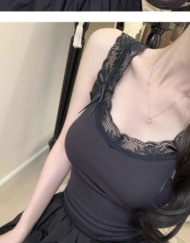 핫걸 순수한 욕망 바람 슬립 작은 조끼 여성 새로운 miu 부서 작은 대중 몸매 가꾸기 패치워크 레이스 레이스 맨위 상세 이미지 24