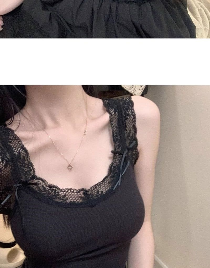 핫걸 순수한 욕망 바람 슬립 작은 조끼 여성 새로운 miu 부서 작은 대중 몸매 가꾸기 패치워크 레이스 레이스 맨위 상세 이미지 25