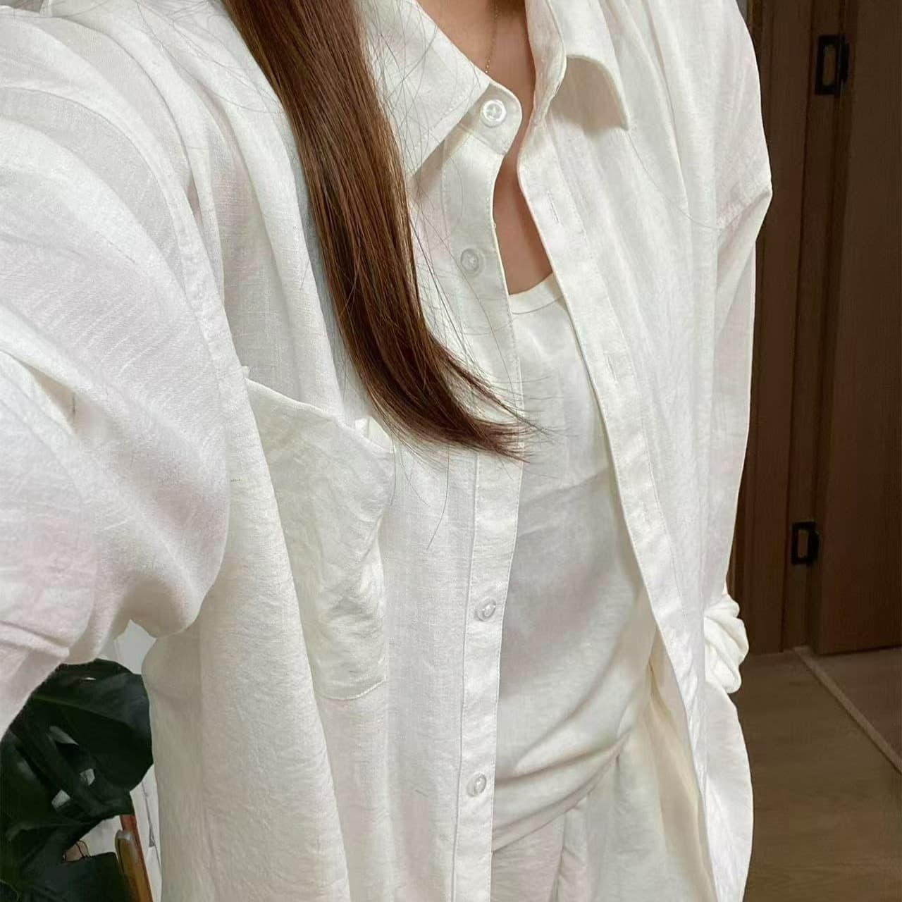 오래된 돈 바람 아마 화이트 셔츠 기초 섹션 단색 셔츠 긴팔 맨위 봄 여름 자외선 차단 재킷 외부 가져 가라. 셔츠 이미지 5
