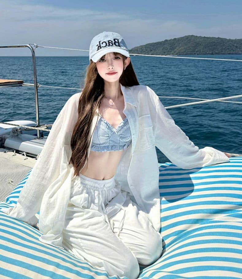 오래된 돈 바람 느슨함 센스 모방 아마 화이트 셔츠 맨위 여성 프랑스식 익스트림 제인 주간 실크 마이크로 ~을 통해 얇고 가벼운 자외선 차단 재킷 상세 이미지 12