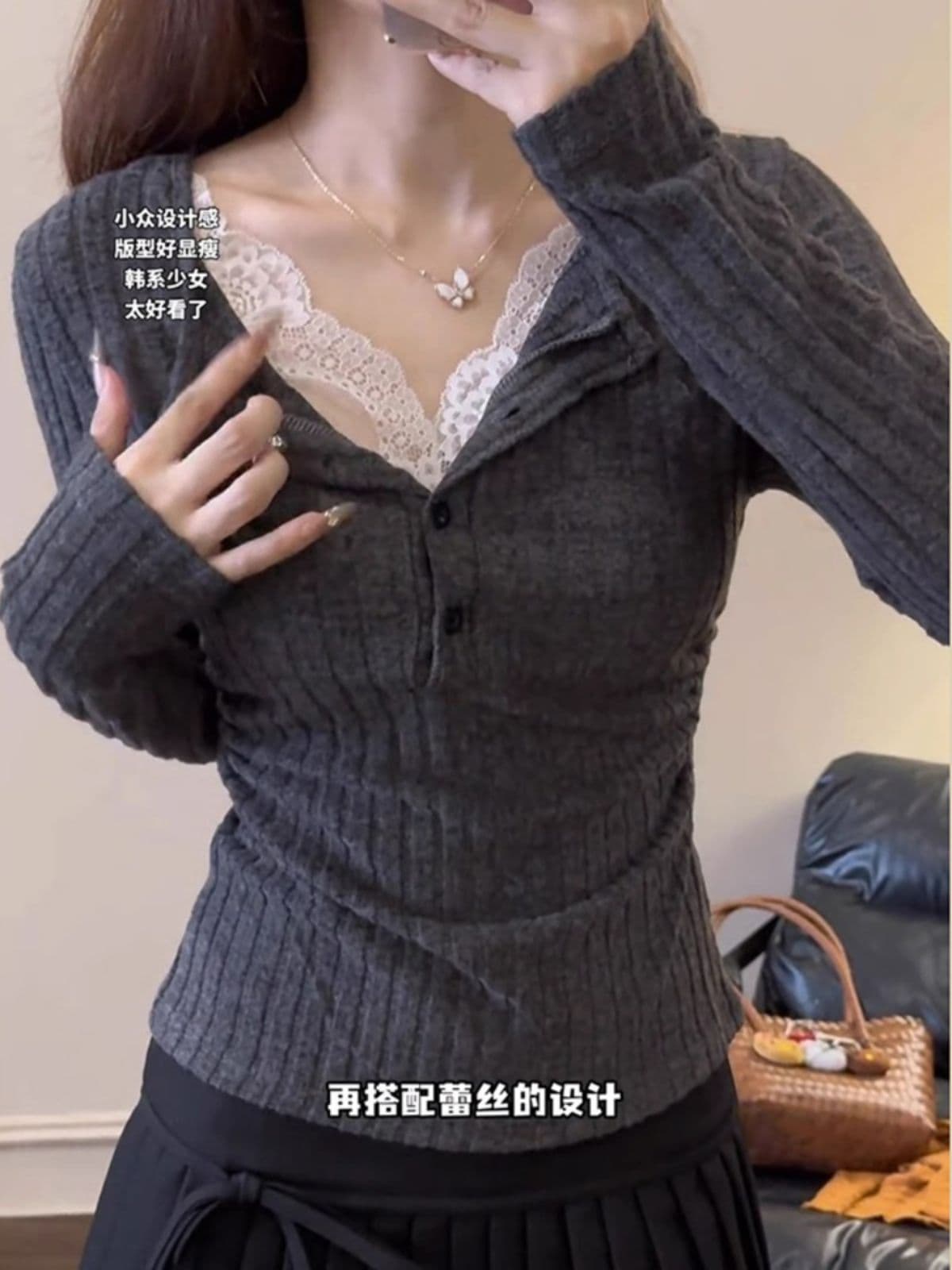 순수한 욕망 바람 핫걸 레이스 조각 페이크 레이어드 티셔츠 기본 셔츠 인사이드 잡아라. 의류 여성 봄 가을 겨울 이미지 2