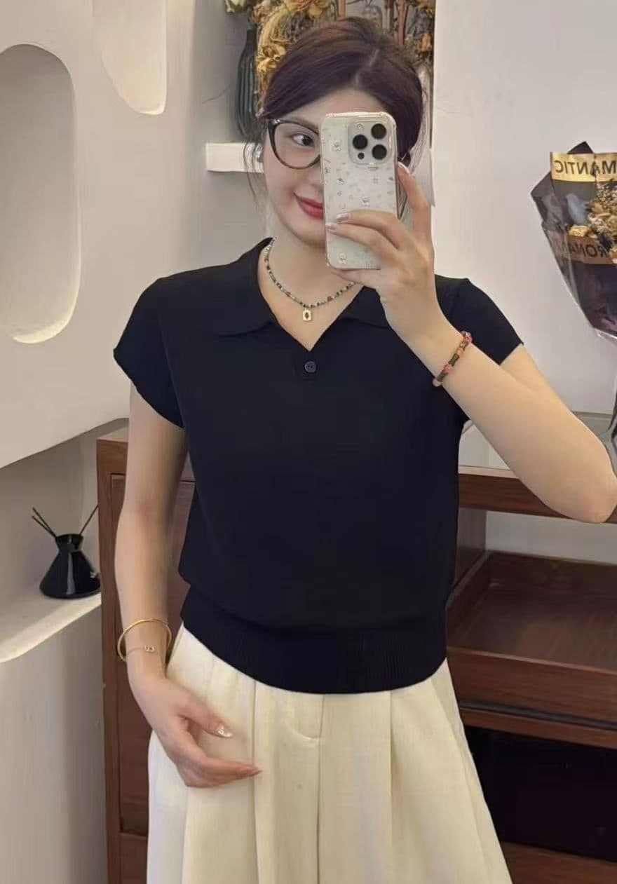 2026 연령 감소 미니멀리즘 POLO 칼라 하나 단추 니트 풀오버 반팔 이미지 2