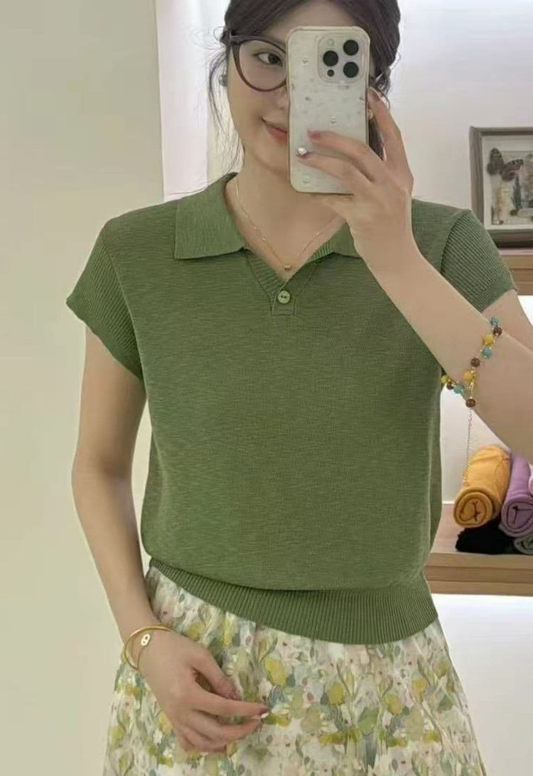 2026 연령 감소 미니멀리즘 POLO 칼라 하나 단추 니트 풀오버 반팔 상세 이미지 9