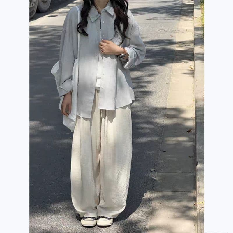 느긋한 느슨함 센스 구름 회색 블루 자외선 차단 여성 셔츠 여름 얇은 스타일 루즈핏 오래된 돈 바람 캐주얼 긴팔 셔츠 재킷 이미지 5