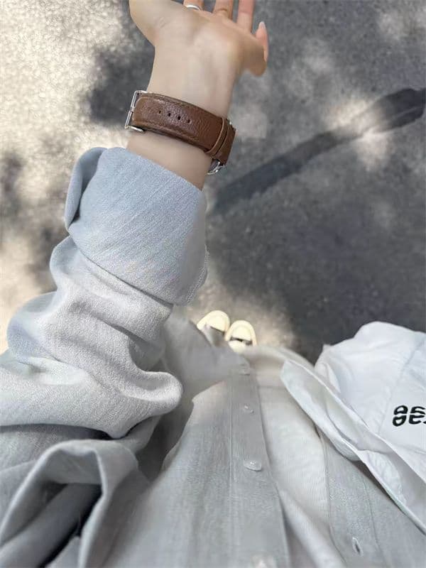 느긋한 느슨함 센스 구름 회색 블루 자외선 차단 여성 셔츠 여름 얇은 스타일 루즈핏 오래된 돈 바람 캐주얼 긴팔 셔츠 재킷 상세 이미지 4